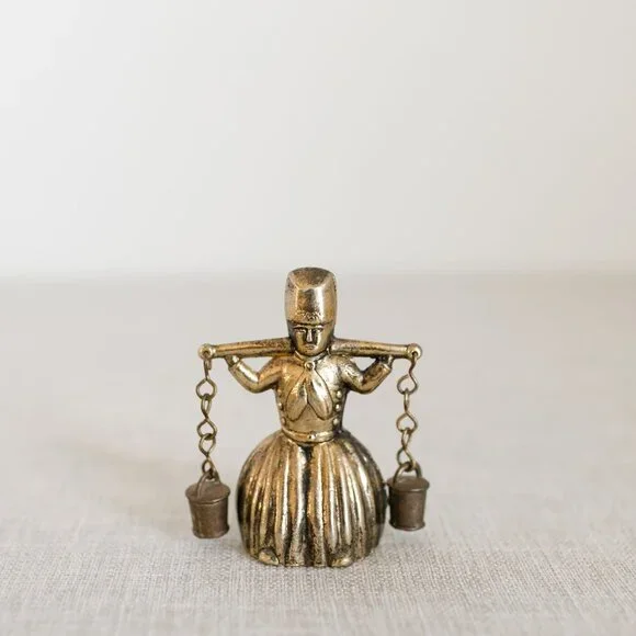 Vintage Brass Bell Water Carrier Figurines Pair Collectible - Picture 8 of 11